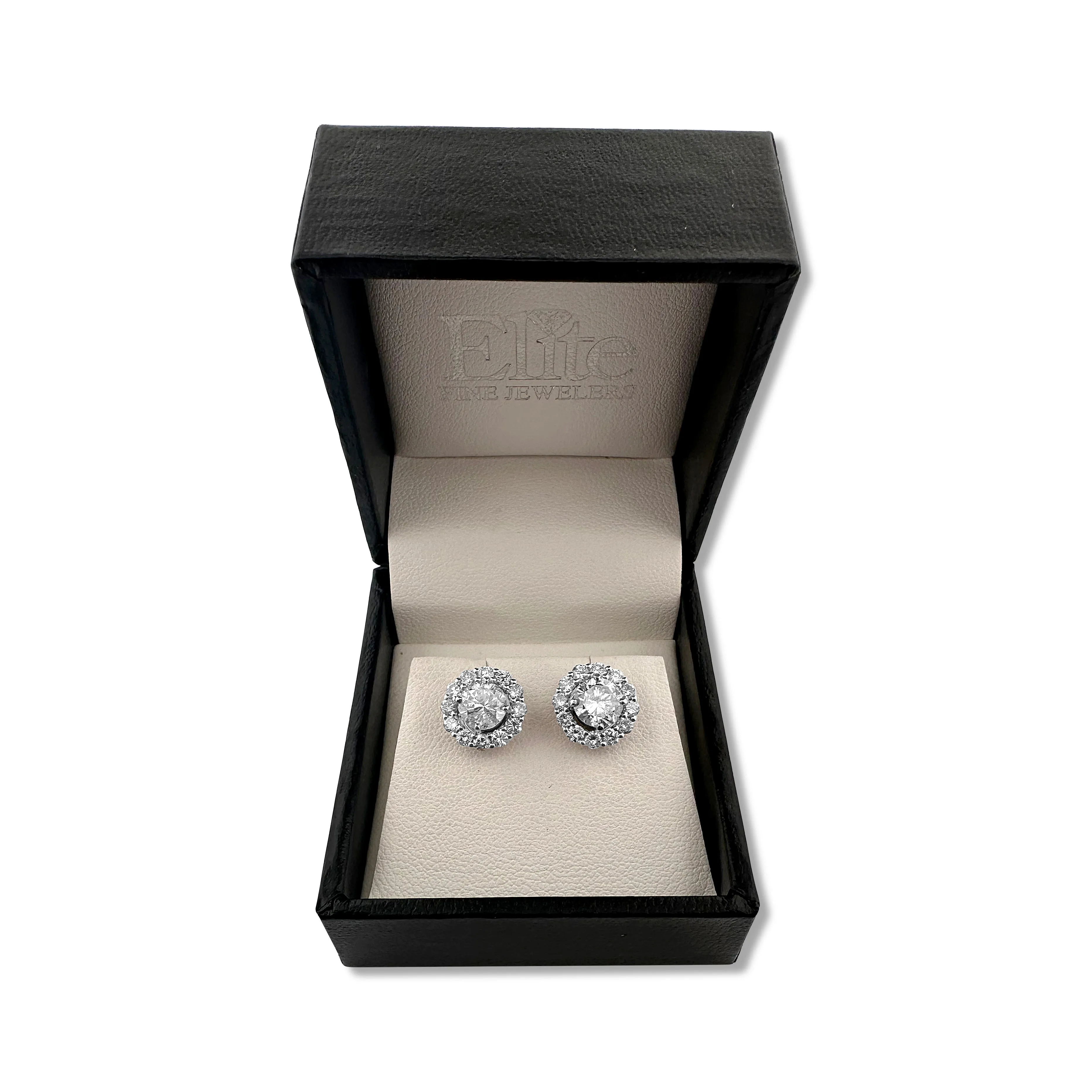 0.89ctw Round Brilliant Natural Diamond Earring Jacket Halos in 14k White Gold