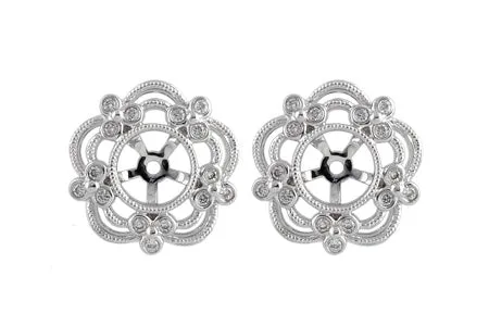 14KT White Milgrain & Diamond Earring Jackets