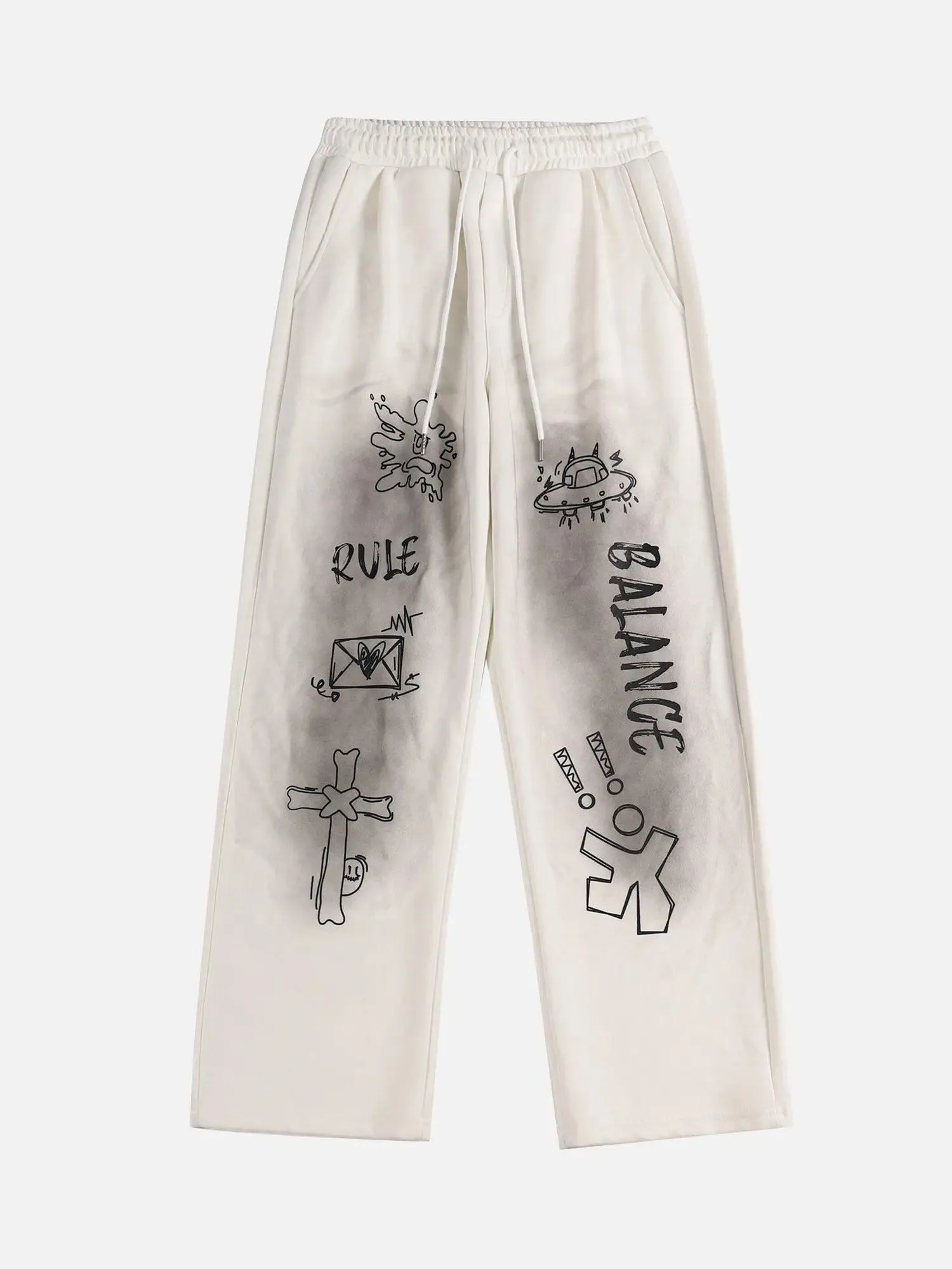 1984 American Style Spray Painted Letters Washed Casual Sweatpants