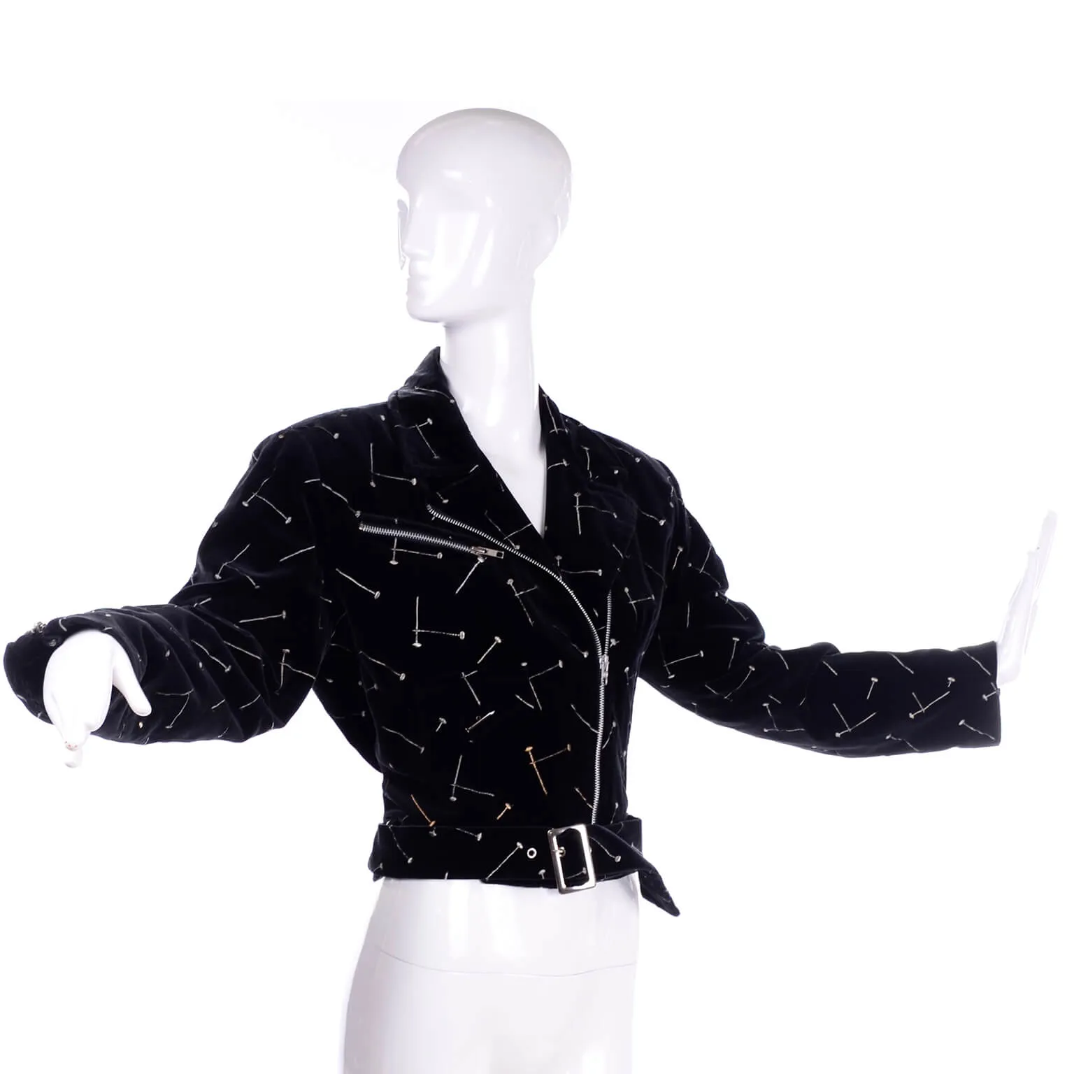 1988 Patrick Kelly Vintage Black Jacket w/ Gold & Silver Embroidered Nails