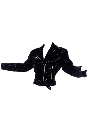 1988 Patrick Kelly Vintage Black Jacket w/ Gold & Silver Embroidered Nails