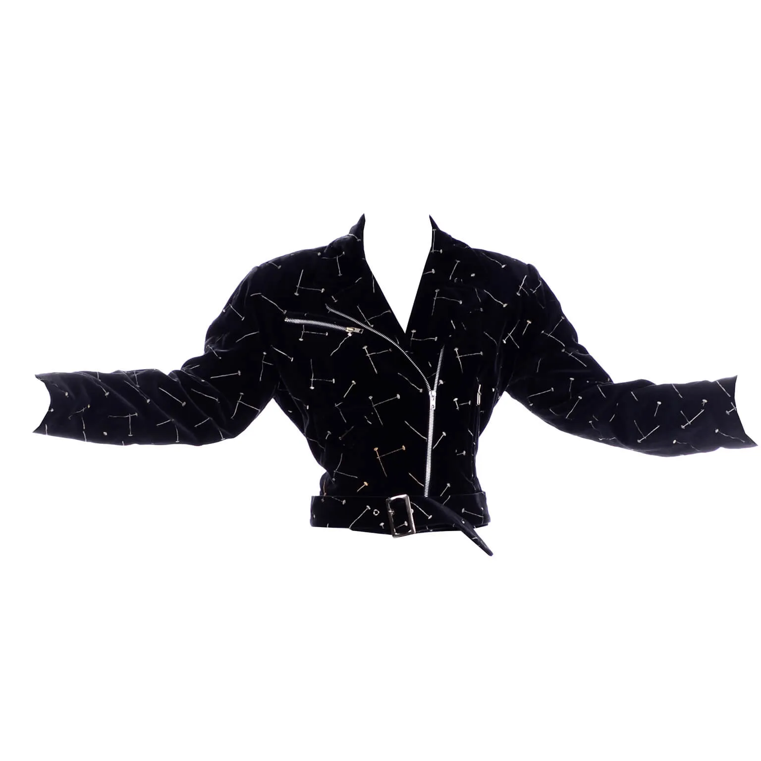 1988 Patrick Kelly Vintage Black Jacket w/ Gold & Silver Embroidered Nails