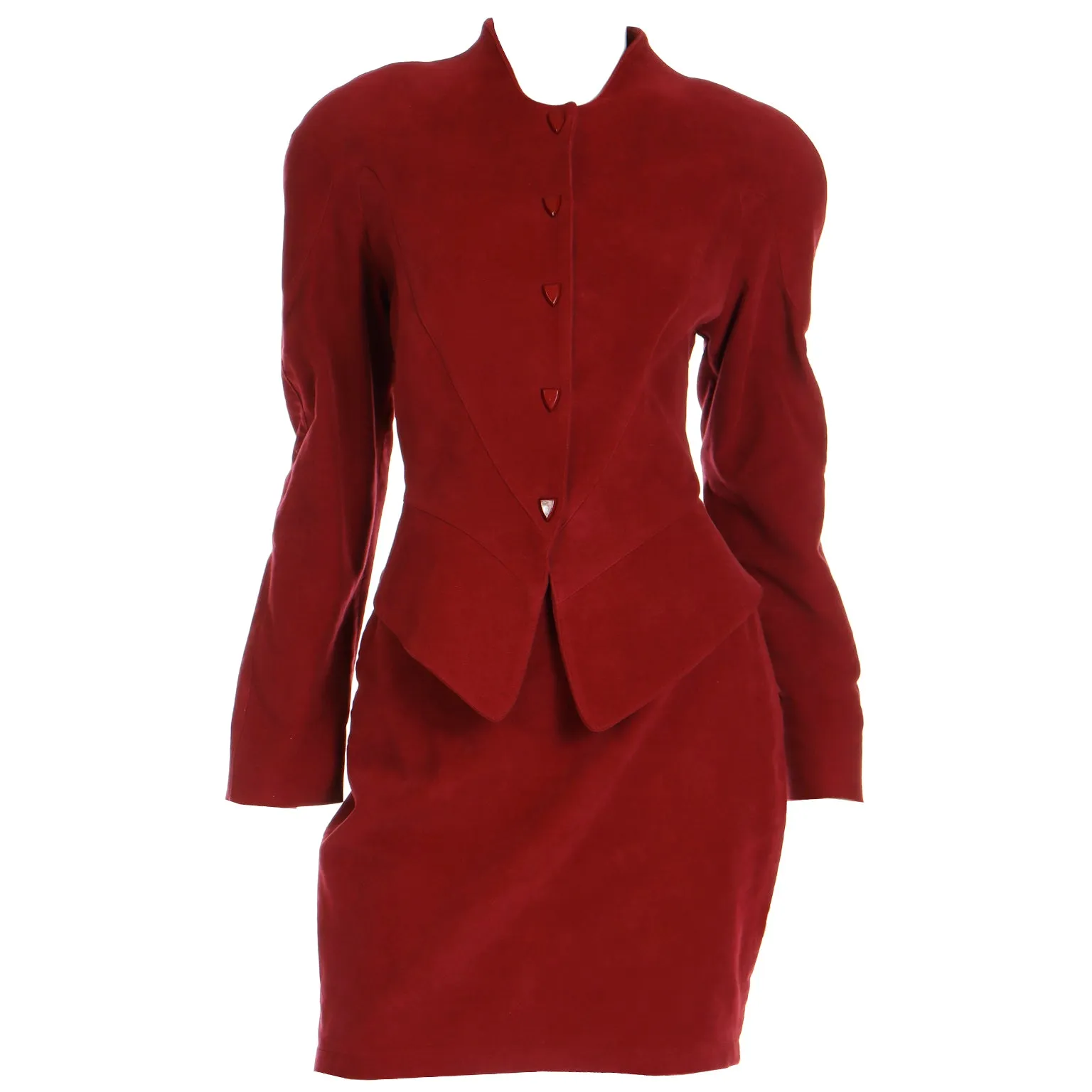 1990s Thierry Mugler Brick Red Deadstock Skirt & Jacket Suit W Tags