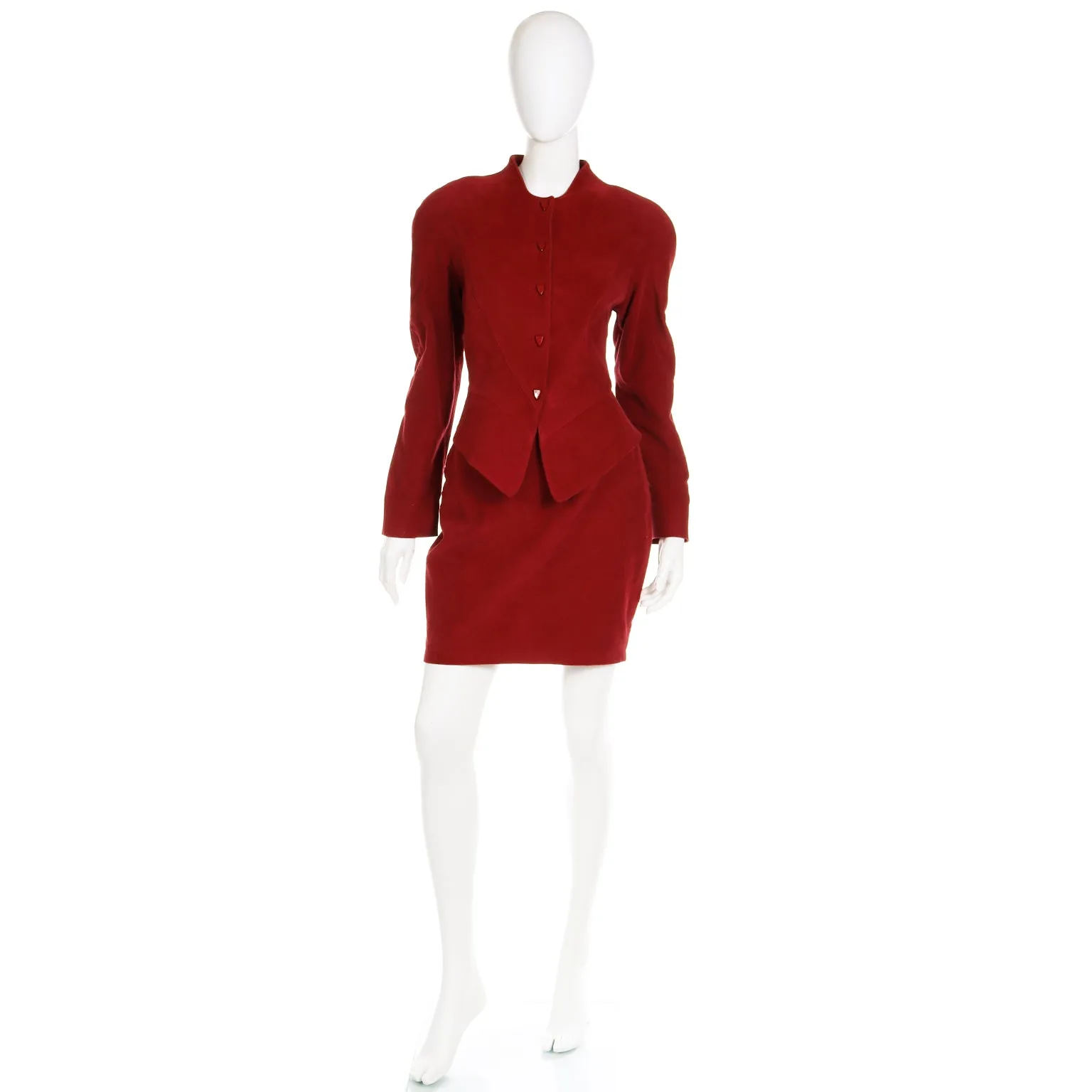 1990s Thierry Mugler Brick Red Deadstock Skirt & Jacket Suit W Tags