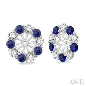 2.65 MM Round Cut Sapphire and 3/4 Ctw Round Cut Diamond Precious Earrings Jacket in 14K White Gold