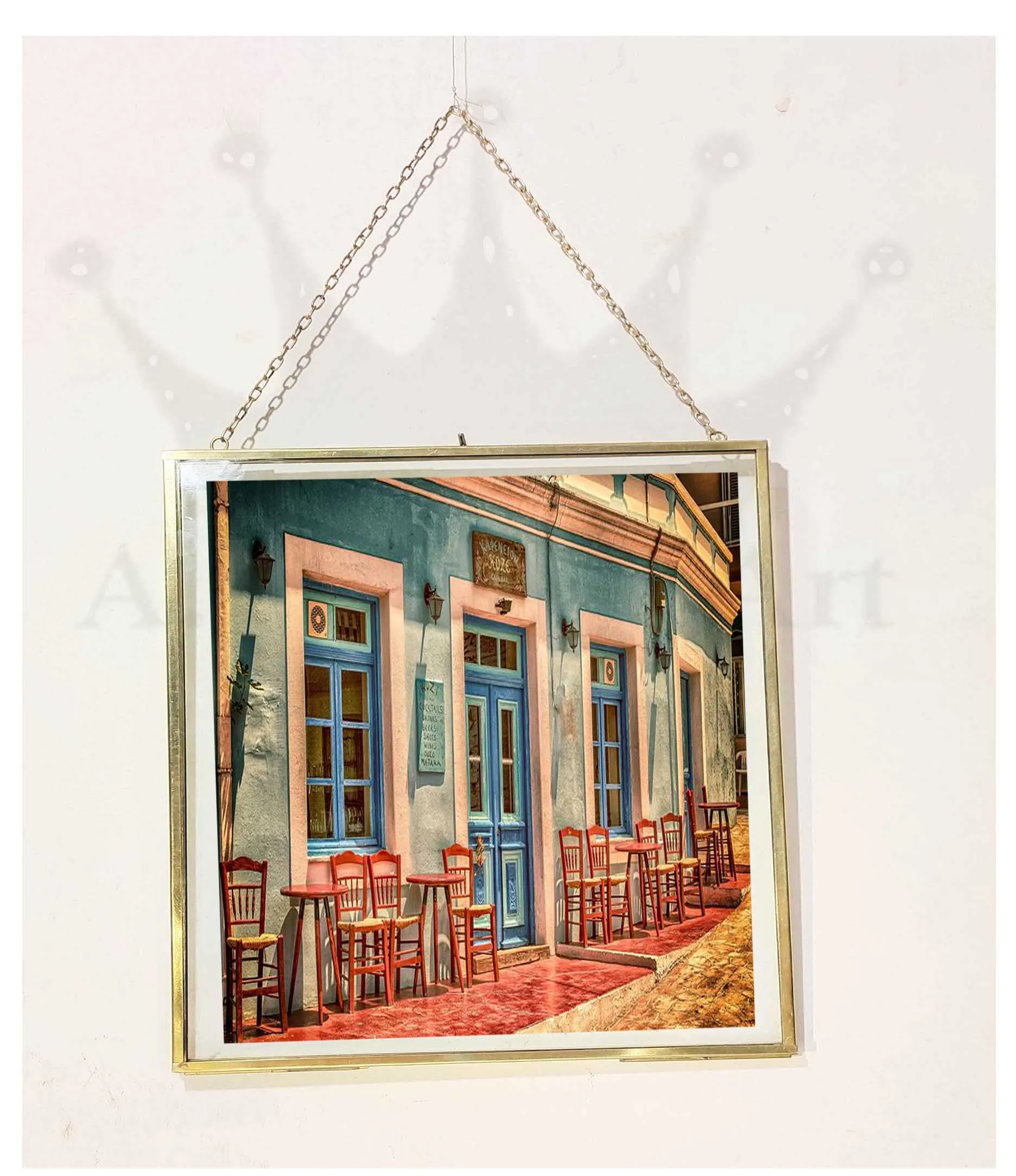 A.H Royal Decorative Glass & Brass Wall Hanging Photo Frame (Size - 8x8 inch, Golden)