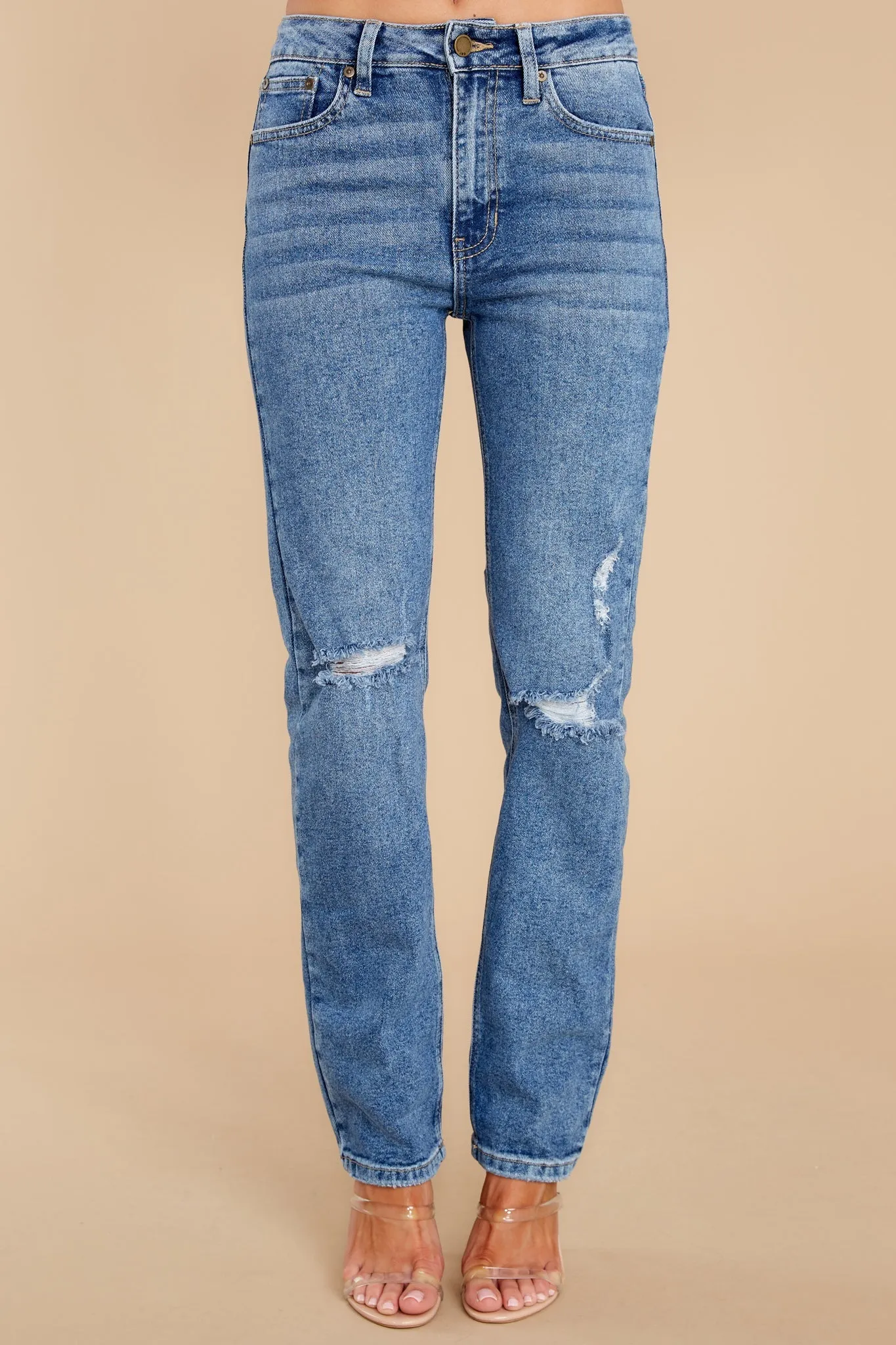 All The Rage Medium Wash Distressed Straight Jeans