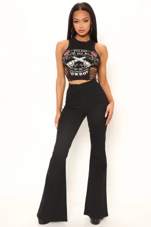 Always A Mystery Stretch Bell Bottom Jeans - Black