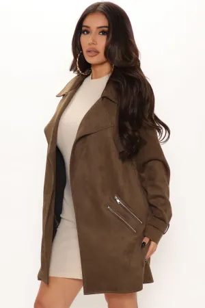 Always On The Go Faux Suede Jacket - Olive