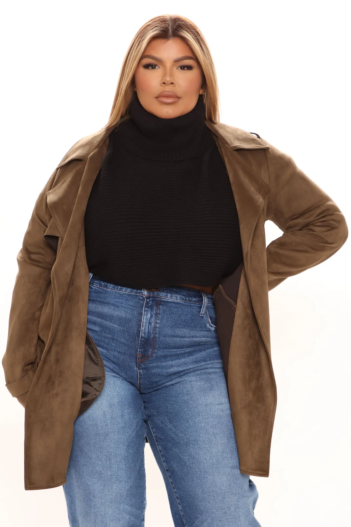 Always On The Go Faux Suede Jacket - Olive