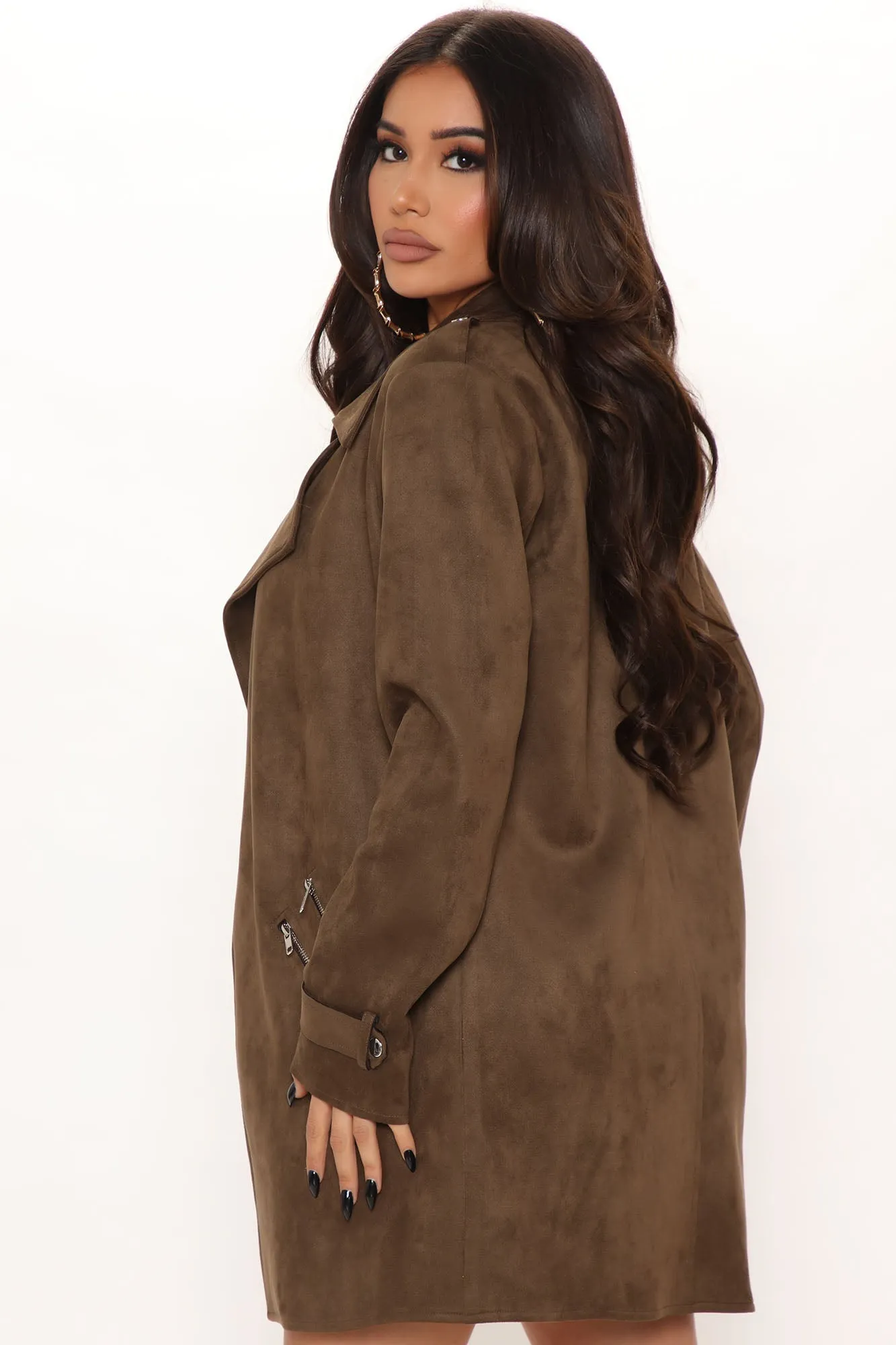 Always On The Go Faux Suede Jacket - Olive