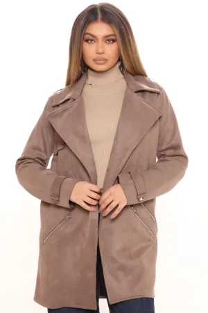 Always On The Go Faux Suede Jacket - Taupe