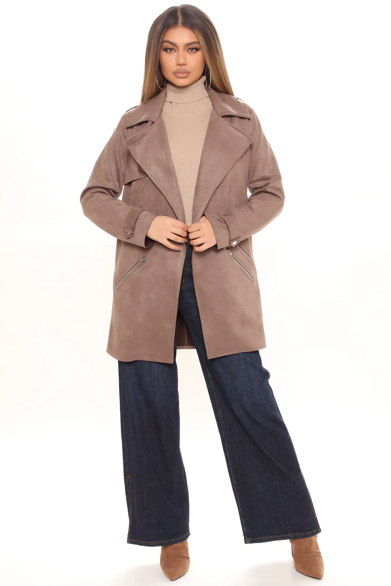 Always On The Go Faux Suede Jacket - Taupe