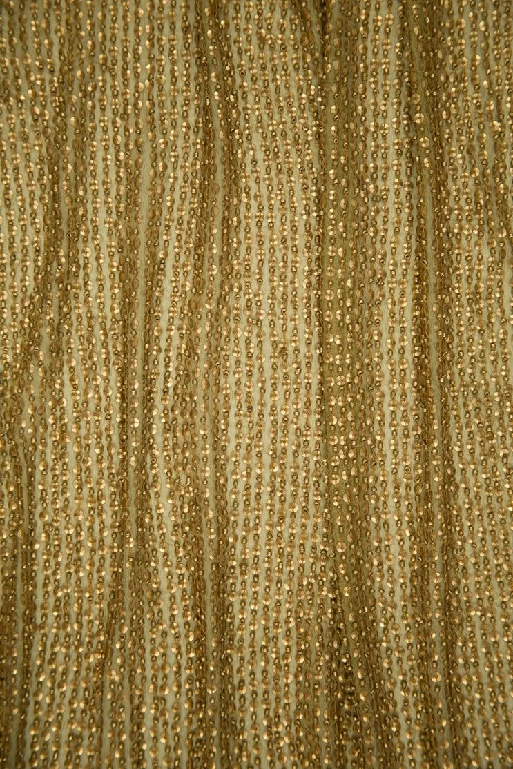 Ancient Gold Sequins & Beads on Silk Chiffon Fabric