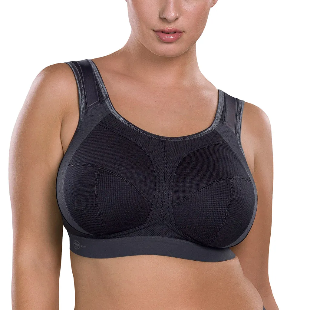 Anita Extreme Control Plus Big Cup Sports Bra, Black/Anthracite | Black Full Coverage Sports Bra | Anita Sport Bra