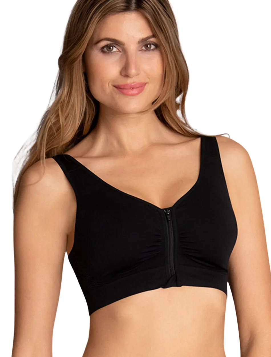 Anita Lynn Front Fastening Wire Free Bilateral Mastectomy Bra, Black | Black Front Closure Mastectomy Bra