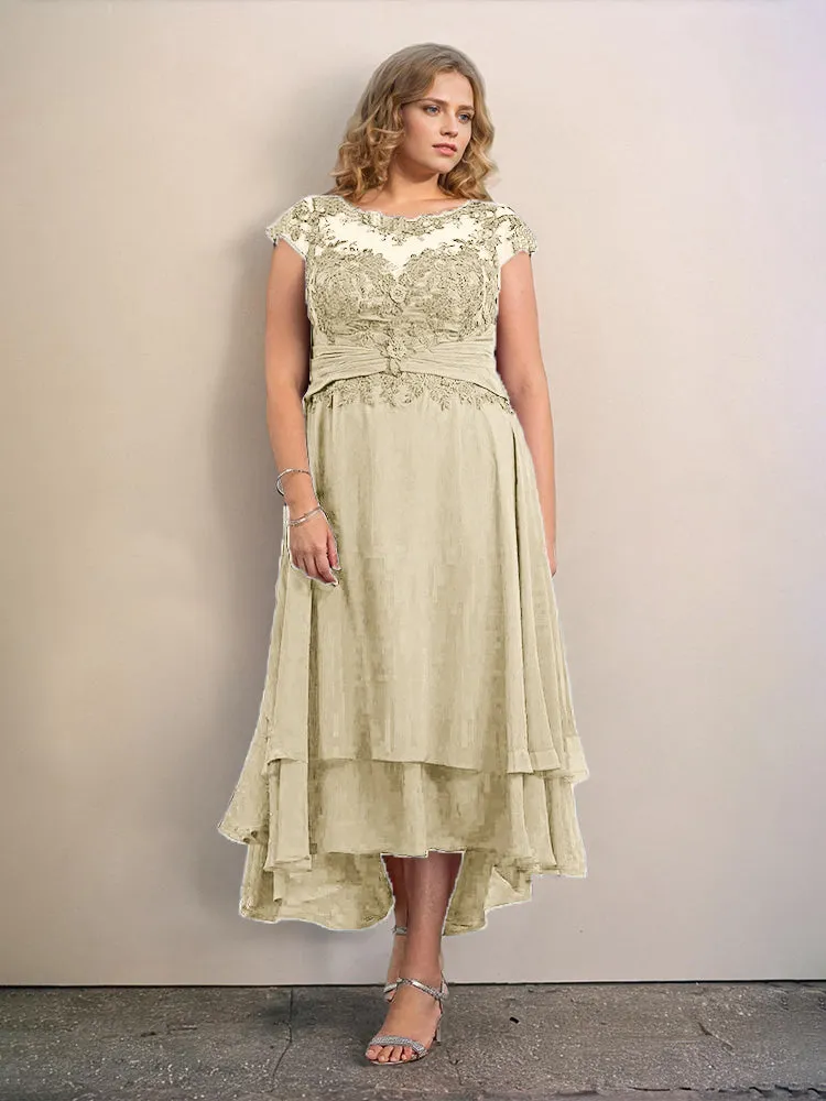 Asymmetrical Lace Appliques Chiffon Mother of the Bride Dresses