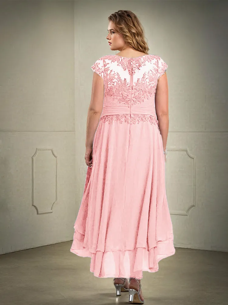 Asymmetrical Lace Appliques Chiffon Mother of the Bride Dresses