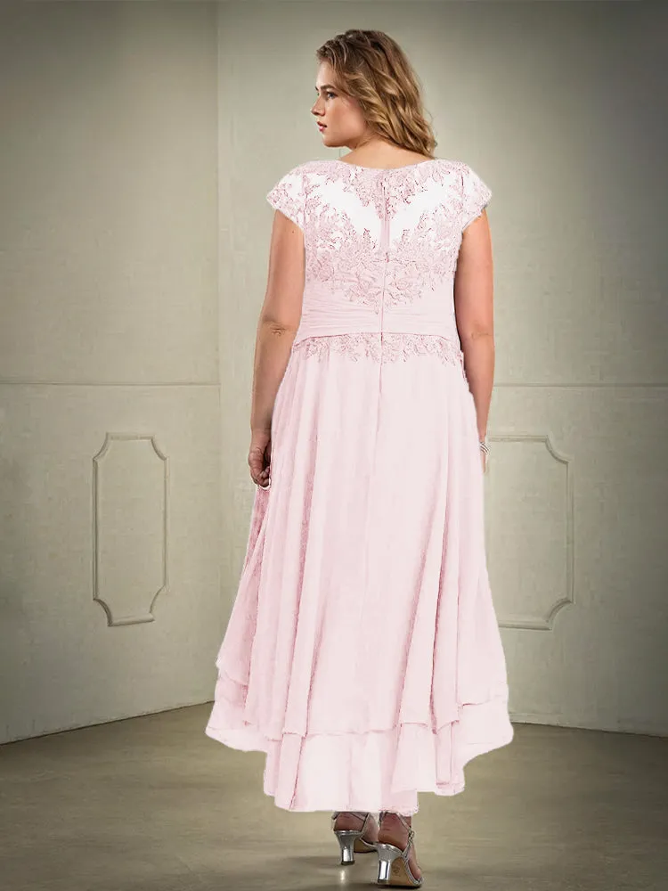 Asymmetrical Lace Appliques Chiffon Mother of the Bride Dresses