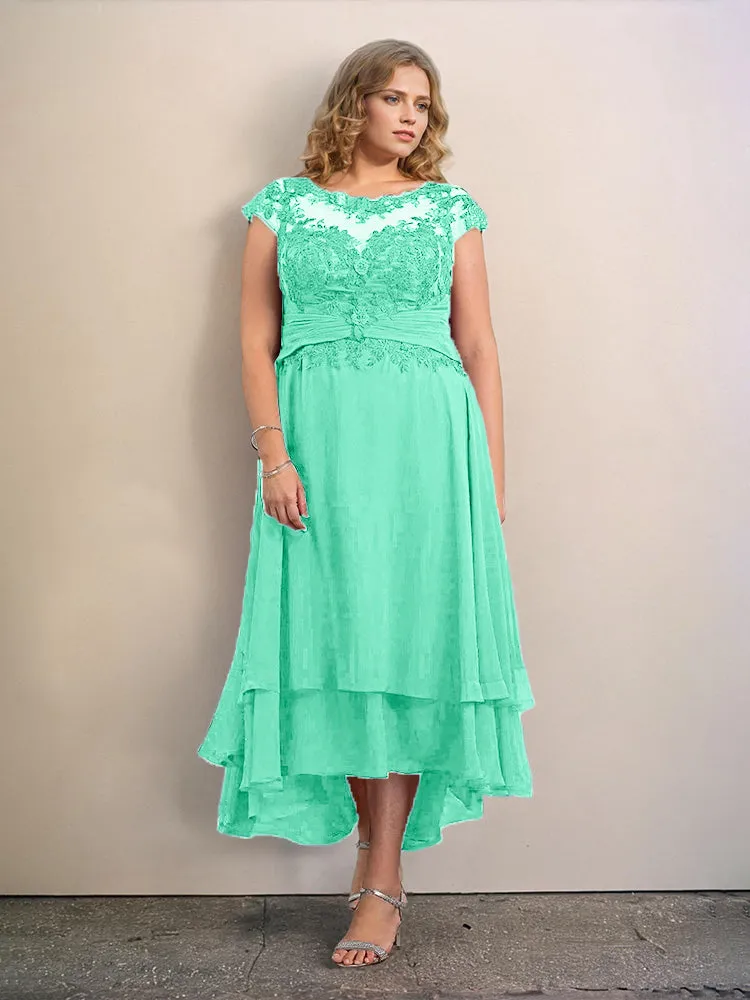 Asymmetrical Lace Appliques Chiffon Mother of the Bride Dresses