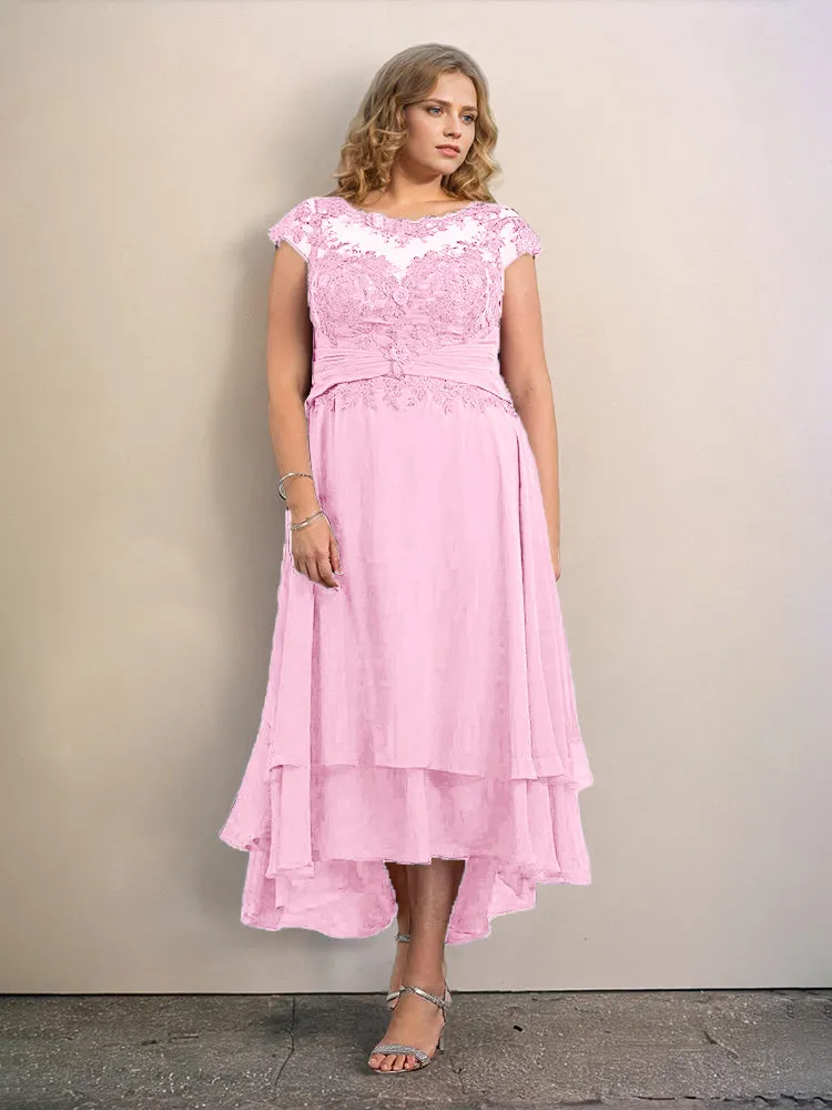 Asymmetrical Lace Appliques Chiffon Mother of the Bride Dresses