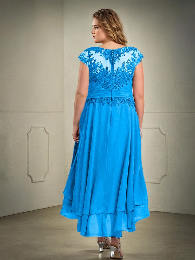 Asymmetrical Lace Appliques Chiffon Mother of the Bride Dresses