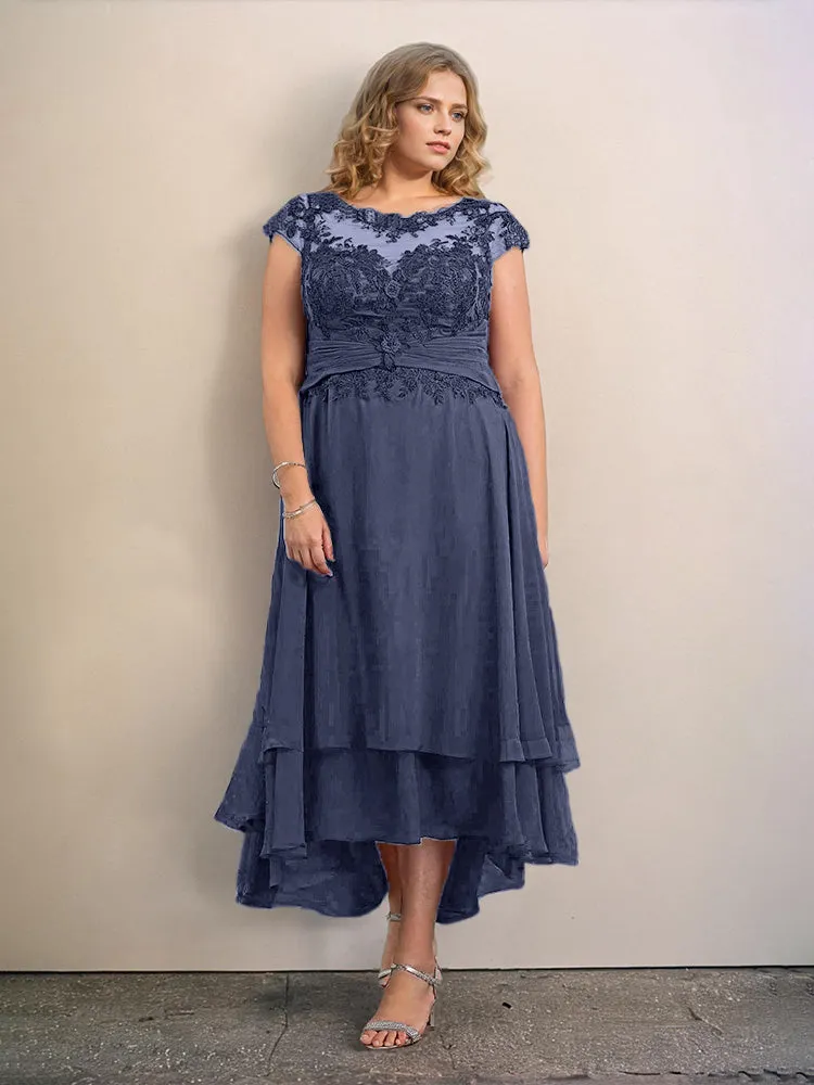 Asymmetrical Lace Appliques Chiffon Mother of the Bride Dresses