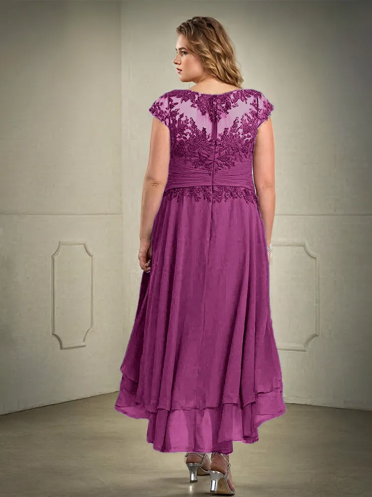 Asymmetrical Lace Appliques Chiffon Mother of the Bride Dresses