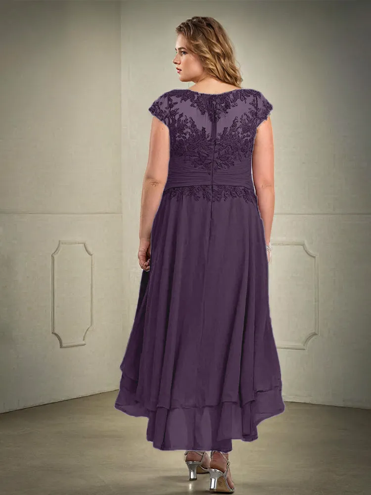 Asymmetrical Lace Appliques Chiffon Mother of the Bride Dresses