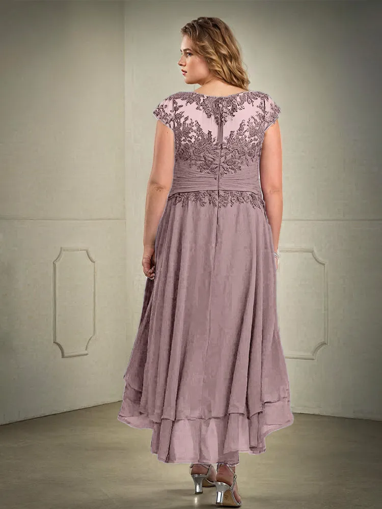 Asymmetrical Lace Appliques Chiffon Mother of the Bride Dresses