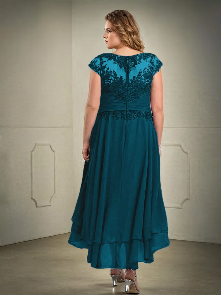 Asymmetrical Lace Appliques Chiffon Mother of the Bride Dresses