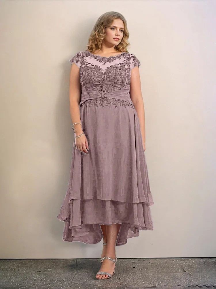 Asymmetrical Lace Appliques Chiffon Mother of the Bride Dresses