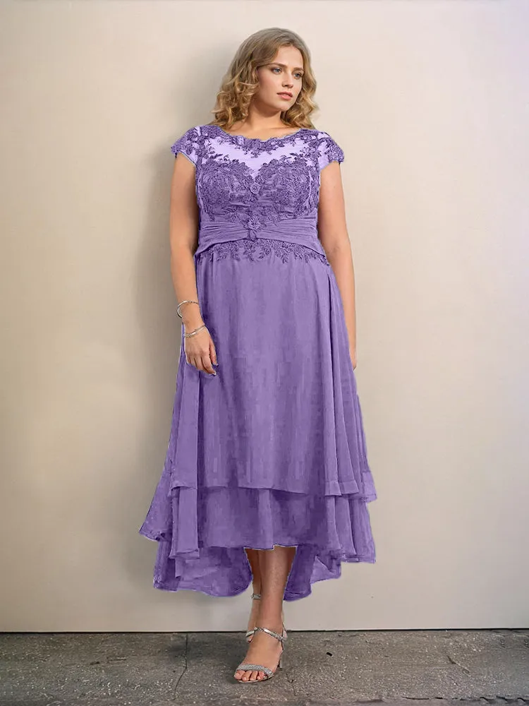 Asymmetrical Lace Appliques Chiffon Mother of the Bride Dresses