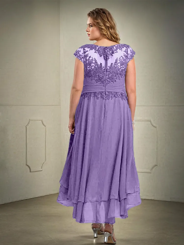 Asymmetrical Lace Appliques Chiffon Mother of the Bride Dresses