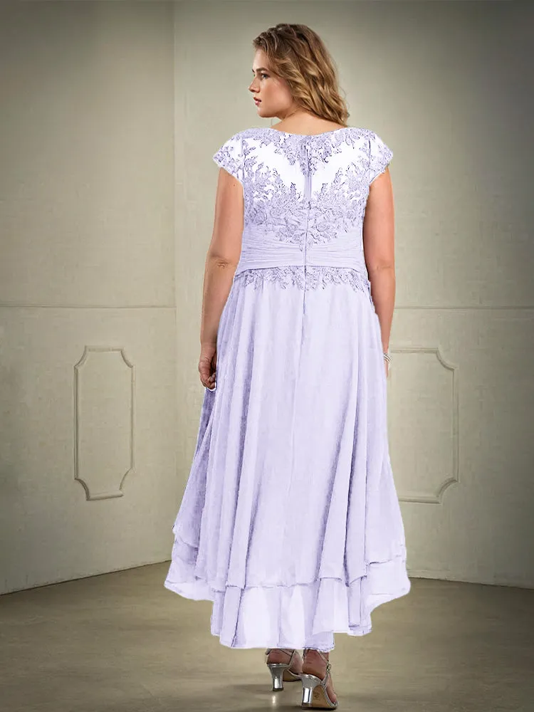 Asymmetrical Lace Appliques Chiffon Mother of the Bride Dresses