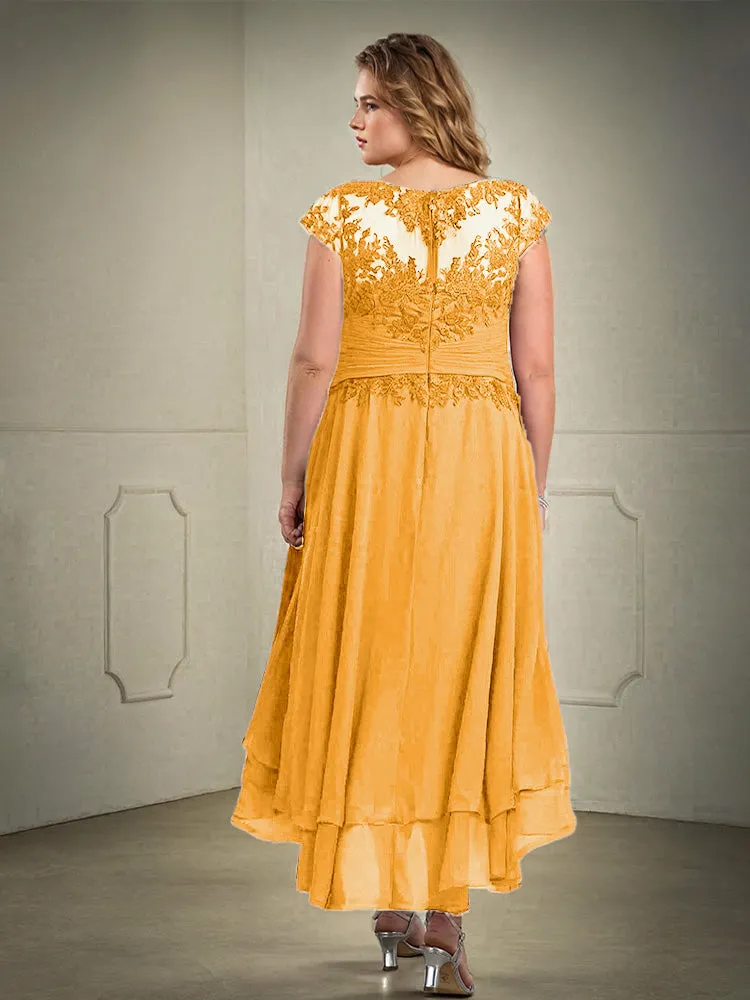 Asymmetrical Lace Appliques Chiffon Mother of the Bride Dresses