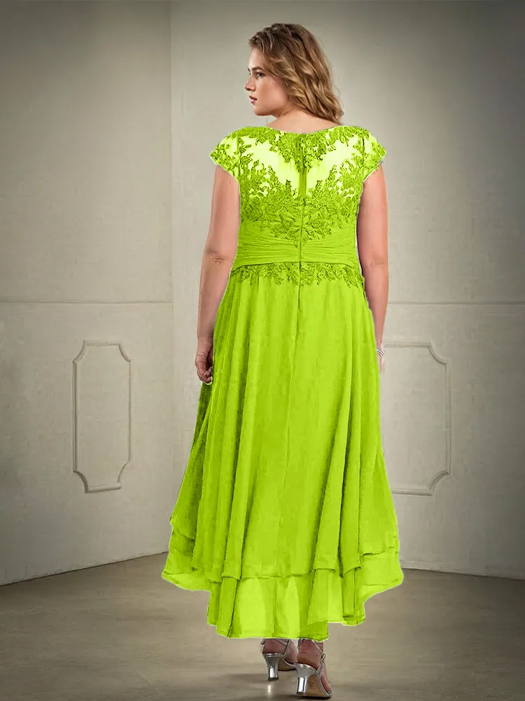 Asymmetrical Lace Appliques Chiffon Mother of the Bride Dresses