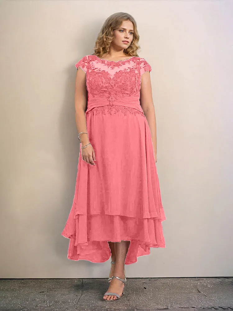 Asymmetrical Lace Appliques Chiffon Mother of the Bride Dresses