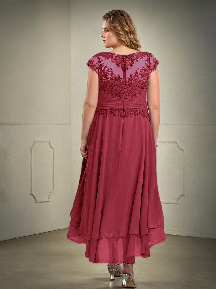 Asymmetrical Lace Appliques Chiffon Mother of the Bride Dresses