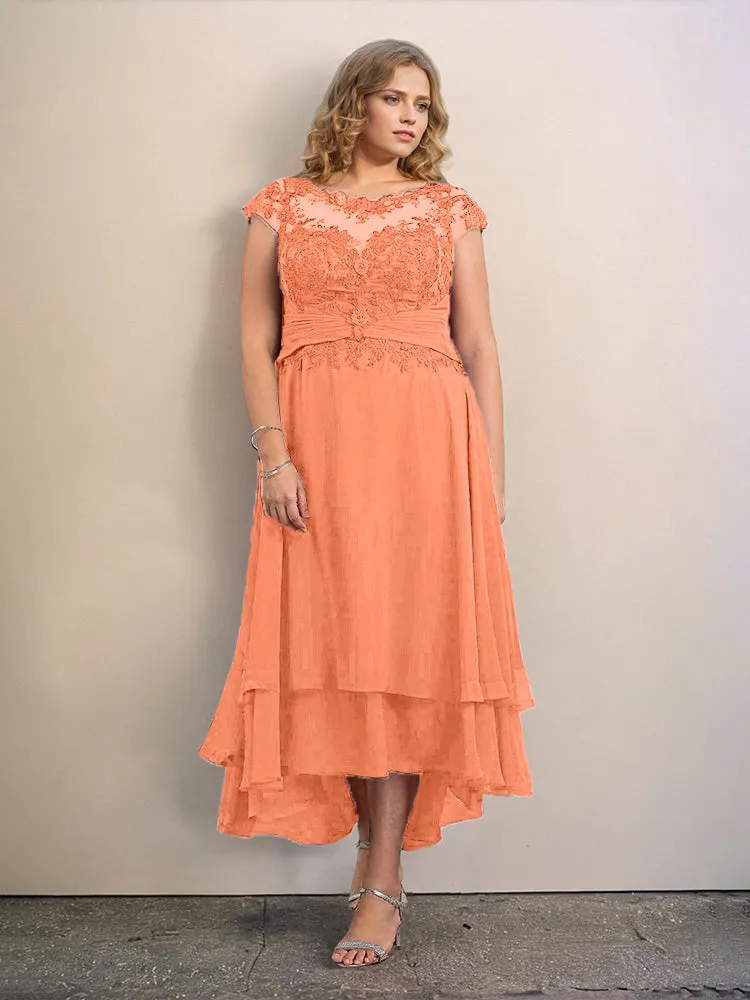 Asymmetrical Lace Appliques Chiffon Mother of the Bride Dresses