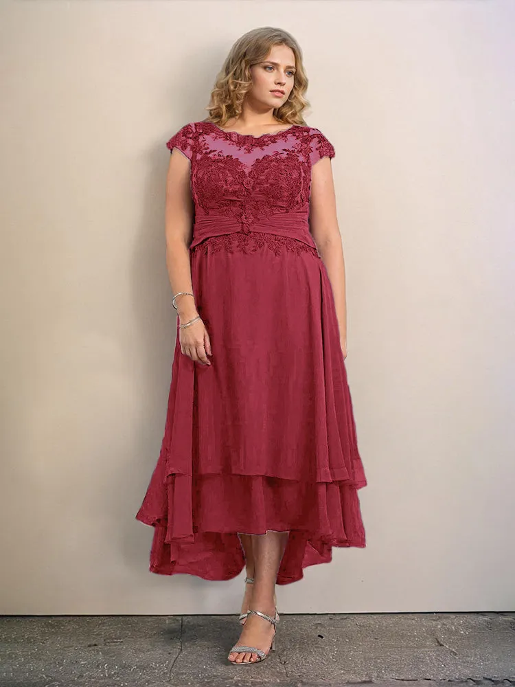 Asymmetrical Lace Appliques Chiffon Mother of the Bride Dresses