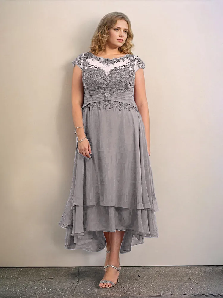 Asymmetrical Lace Appliques Chiffon Mother of the Bride Dresses