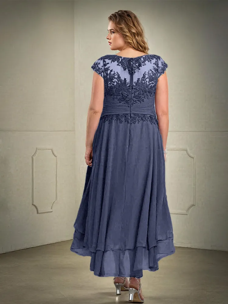 Asymmetrical Lace Appliques Chiffon Mother of the Bride Dresses