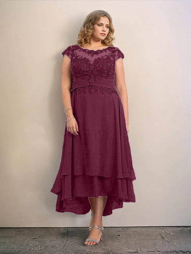 Asymmetrical Lace Appliques Chiffon Mother of the Bride Dresses