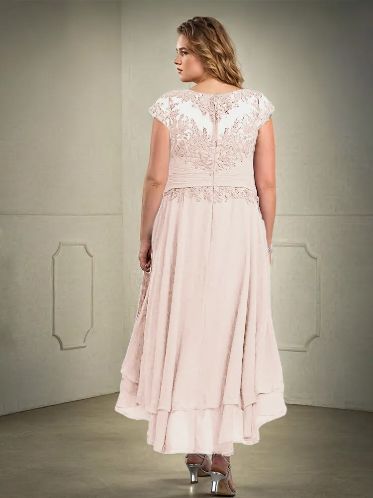 Asymmetrical Lace Appliques Chiffon Mother of the Bride Dresses