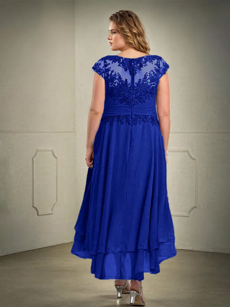 Asymmetrical Lace Appliques Chiffon Mother of the Bride Dresses