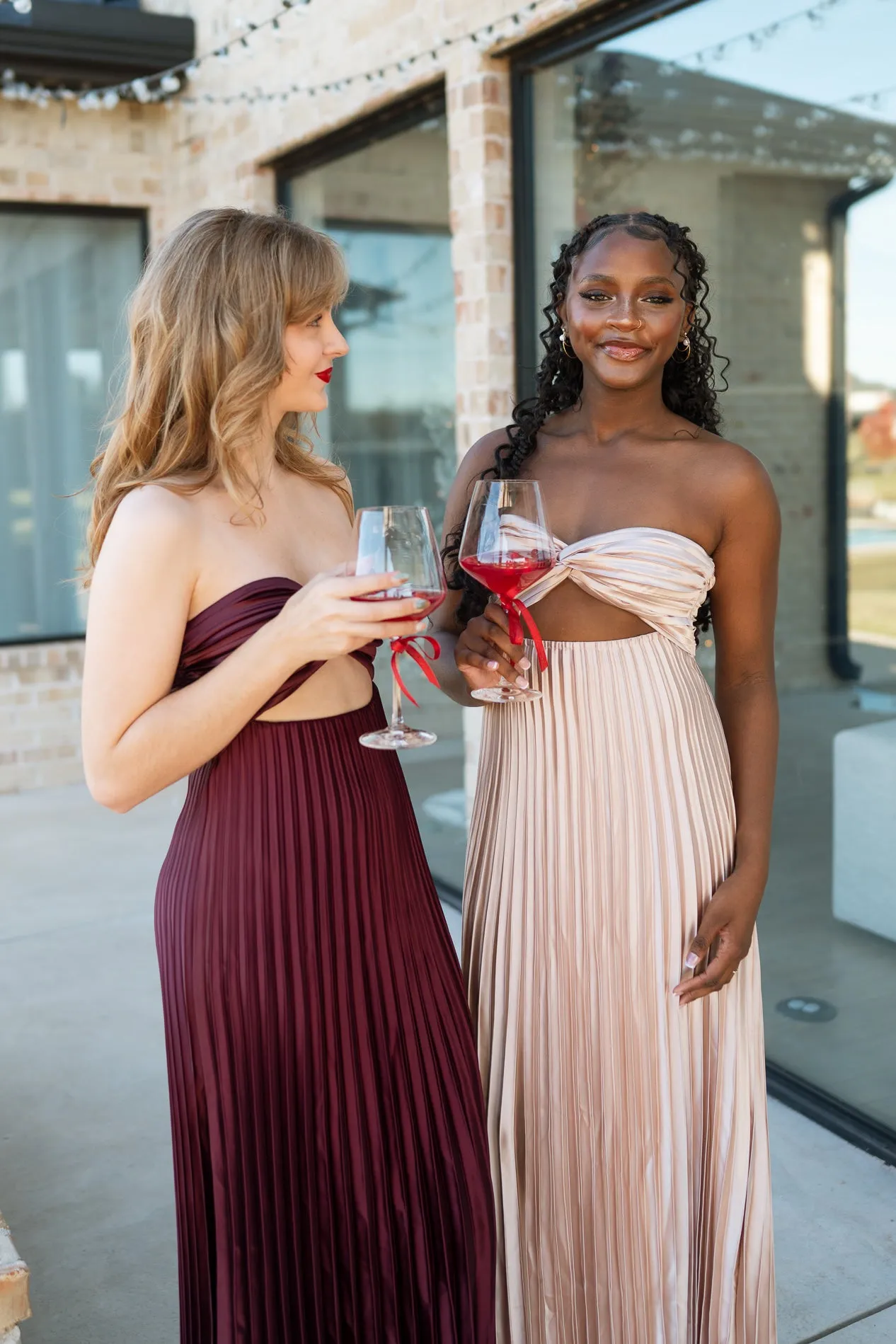 Aura Pleated Dress - Burgundy