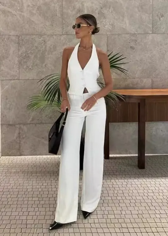 Backless Suspender Top pants Suit