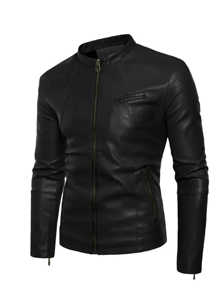 Black Sheepskin Biker Leather Jacket