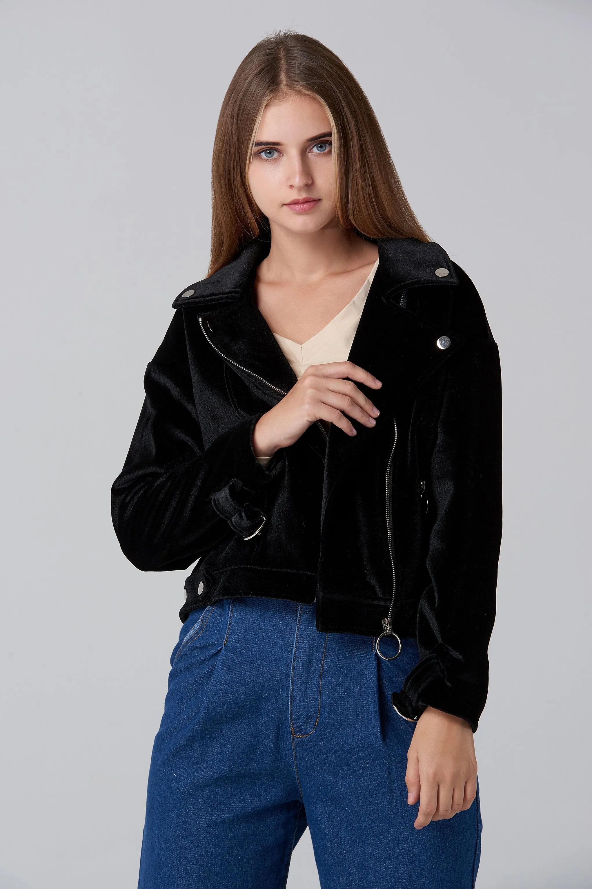 Black Velvet Moto Jacket